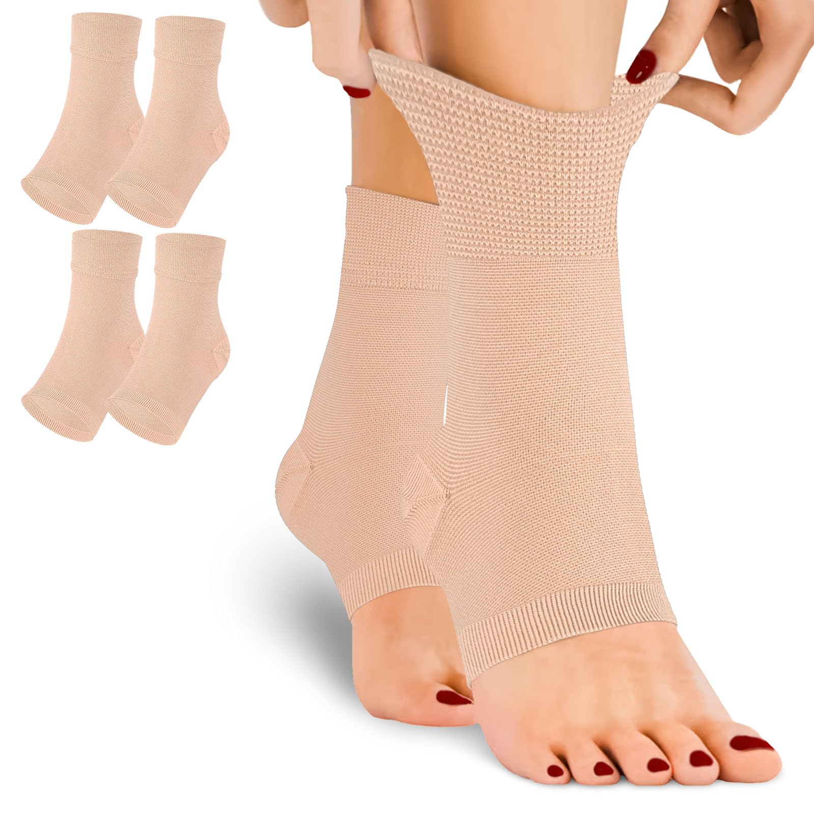 TZYSOKC Ankle Brace Compression Sleeves Open Toe Compresion Socks 8-15mmHg for Women Men,Plantar Fasciitis Socks with Arch Support Beige S/M