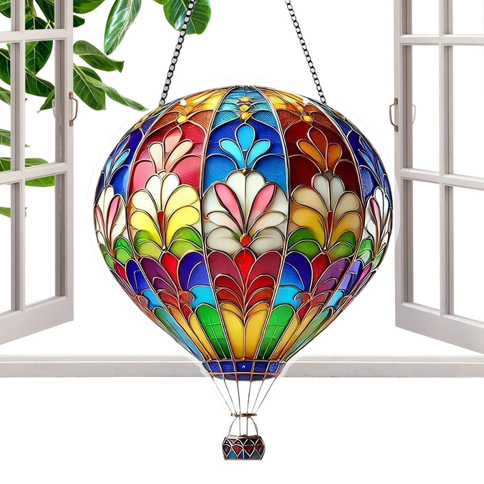 Hot Air Balloon Solar Garden Light, Hanging Acrylic Ornament, Hot Air Balloon Stained Sun Catcher, HotAir BalloonSun Catcher, Colorful Stained Hangable Ornament For Yard Porch Patio Home