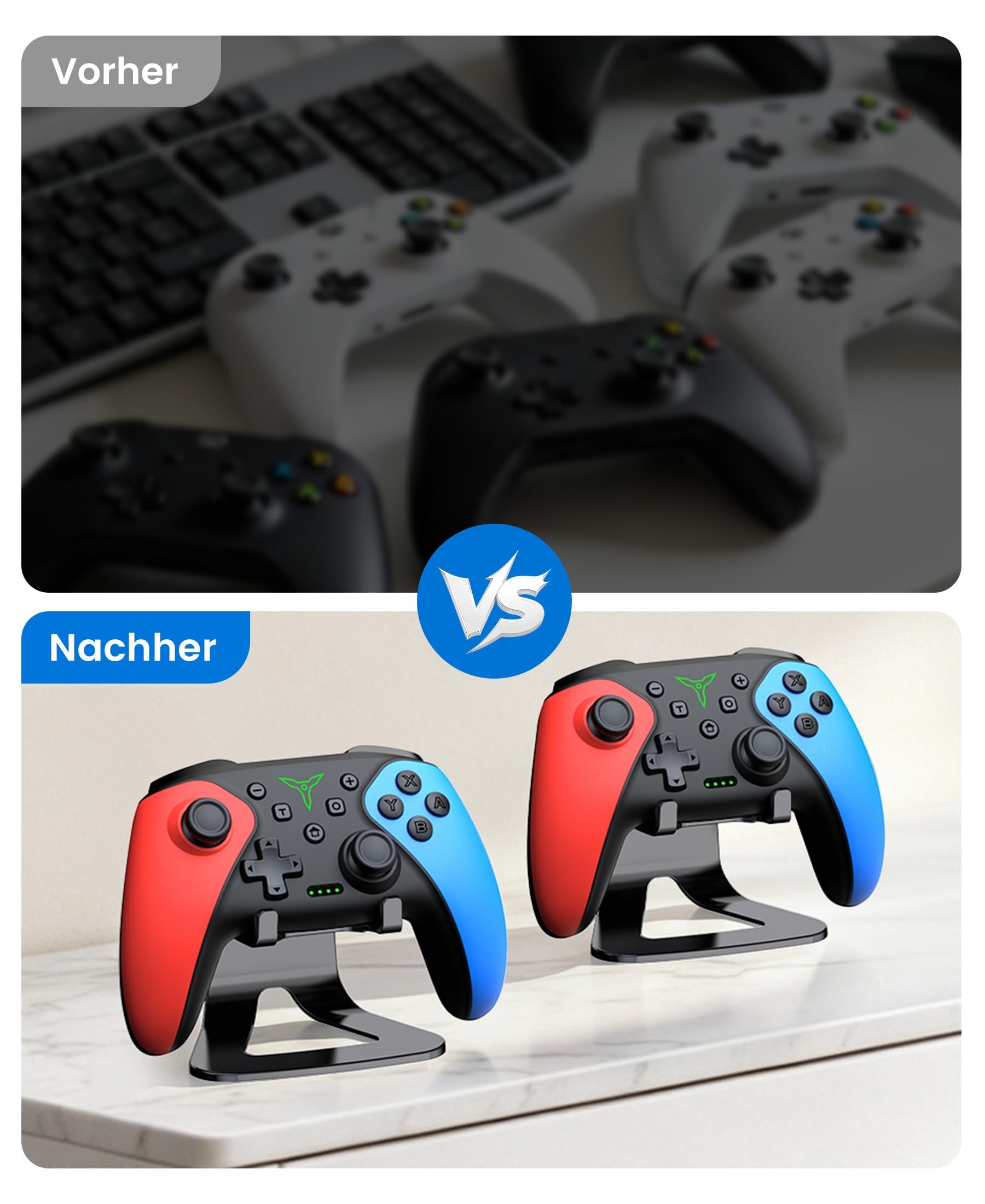 HASACOOL Switch Controller wireless per Nintendo Switch 2/Switch/OLED/Lite/PC/Android/iOS, Switch Pro Controller con pulsanti posteriori programmabili, Turbo, Wake-up, Gyro, 1000 mAh, set da 2 con