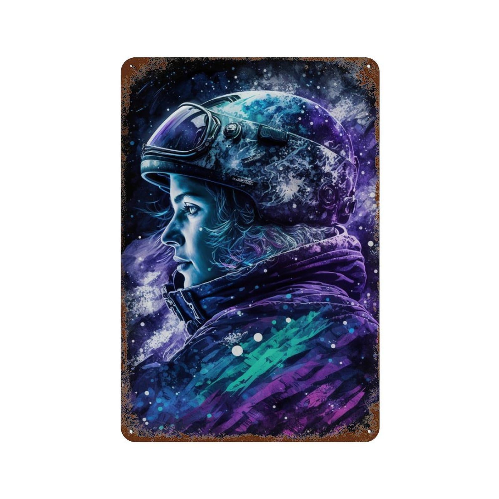 Space Explorer Art Print -1 11.8"x7.9" Rustic Tin Plaque, Industrial Home Decor for Farmhouse, Kitchen And Entryway Decor