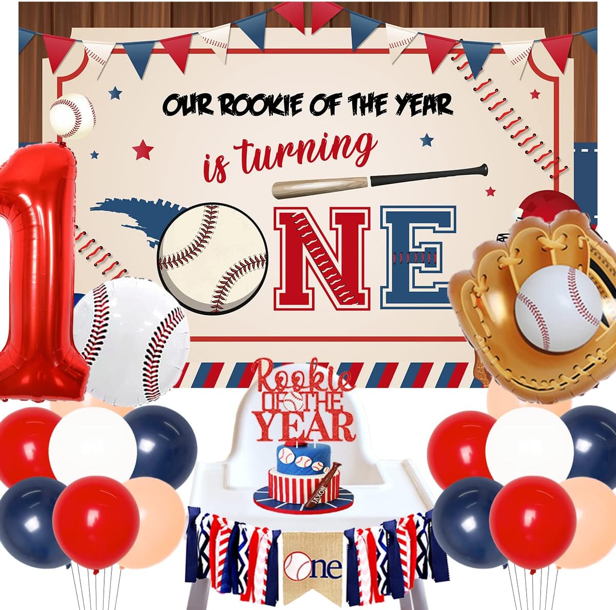 1st Birthday Baseball Decorations for Boys Rookie of The
