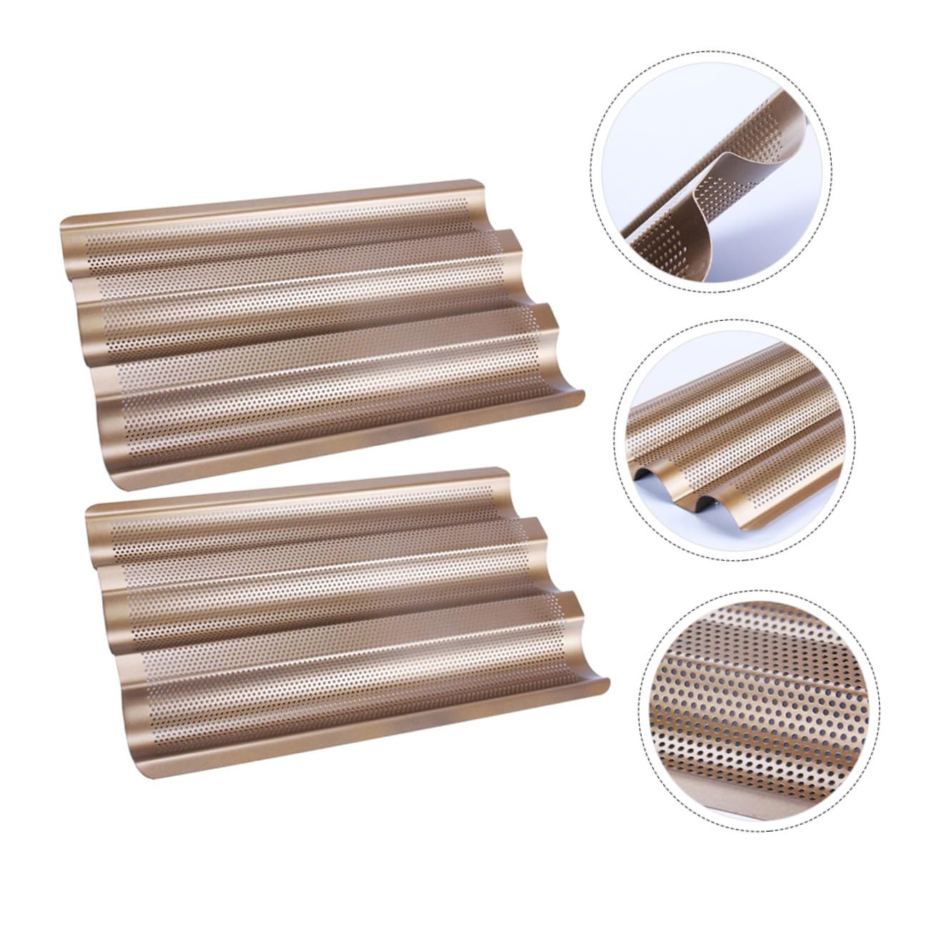 SHINEOFI 2 pièces Moule à Baguette Antiadhésif Acier Doré Forme Classique pour Français et Italien Facile à Nettoyer pour Usage Domestique et Professionnel