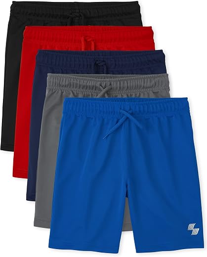 The Children's Place 3 Pack Boys Basketball Shorts, Black/Tidal/Red/Blue/Gray-5 Pack, XX-Large