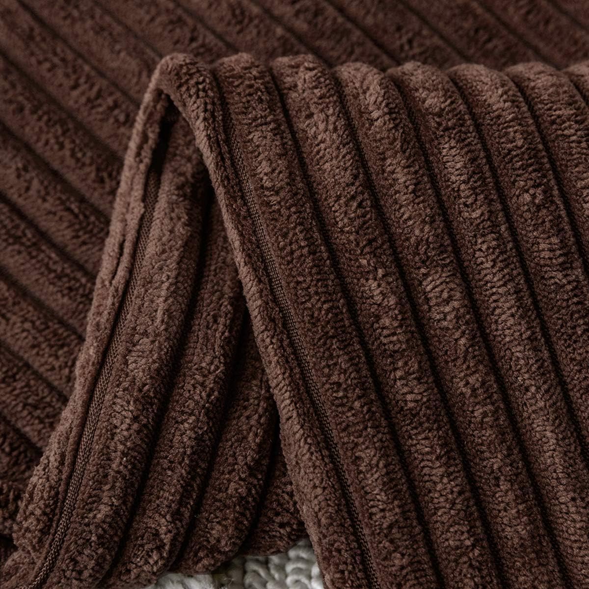 MUDILY One Piece Striped Velvet Decor Throw Pillow Covers Cushion Cover for Chair Supersoft Handmade Decorative Pillowcase for Sofa Bed Bench and Outdoor, Brown 26 x 26 inch