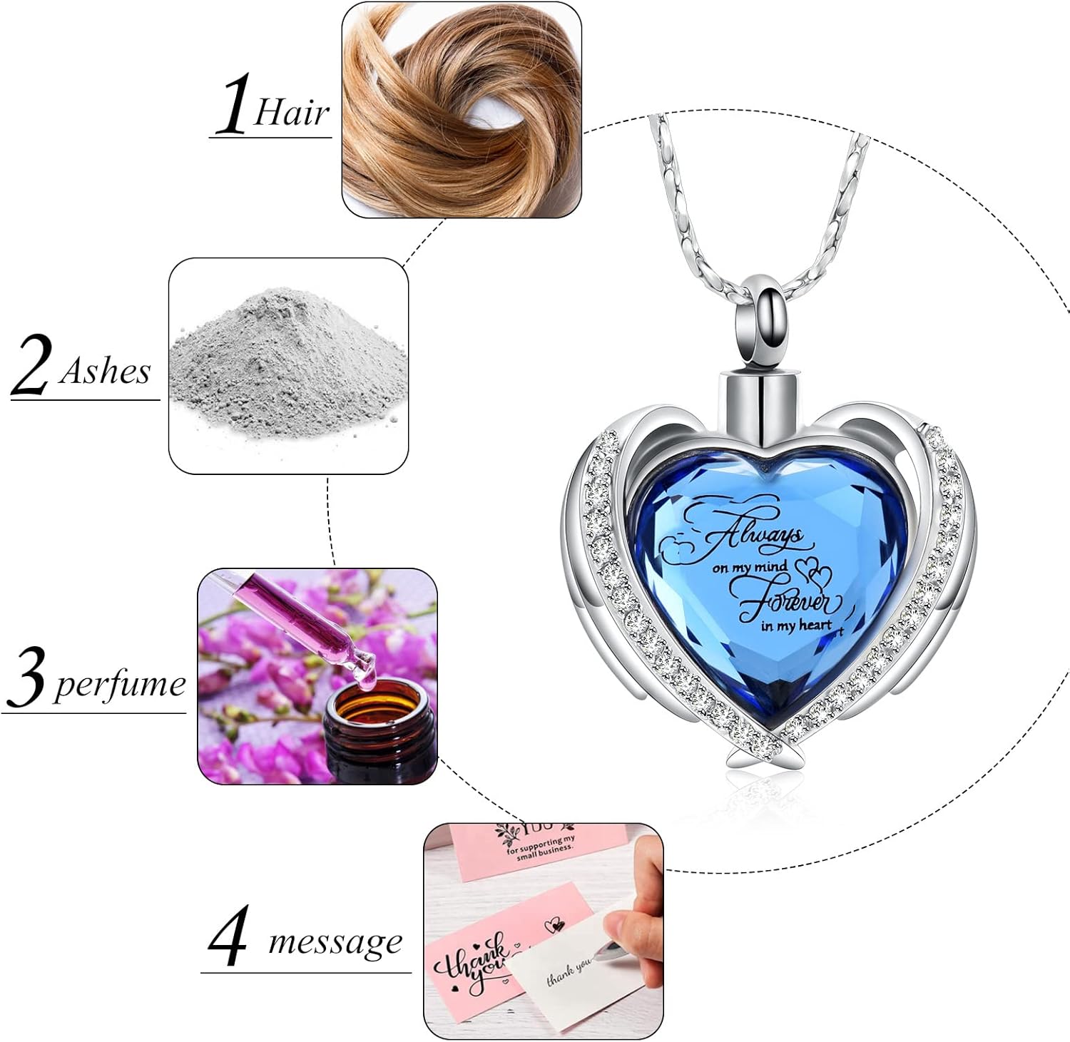 Imrsanl Cremation Jewelry for Ashes Pendant - Crystal Heart Urn Necklace with Mini Keepsake Urn Memorial Ash Jewelry - Image 4