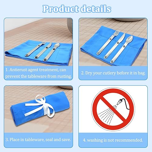 Vista 4 de 4 bolsas de almacenamiento plateadas, protectores y organizadores de tela antibress con 2 paños de limpieza plateados para utensilios de cucharadita