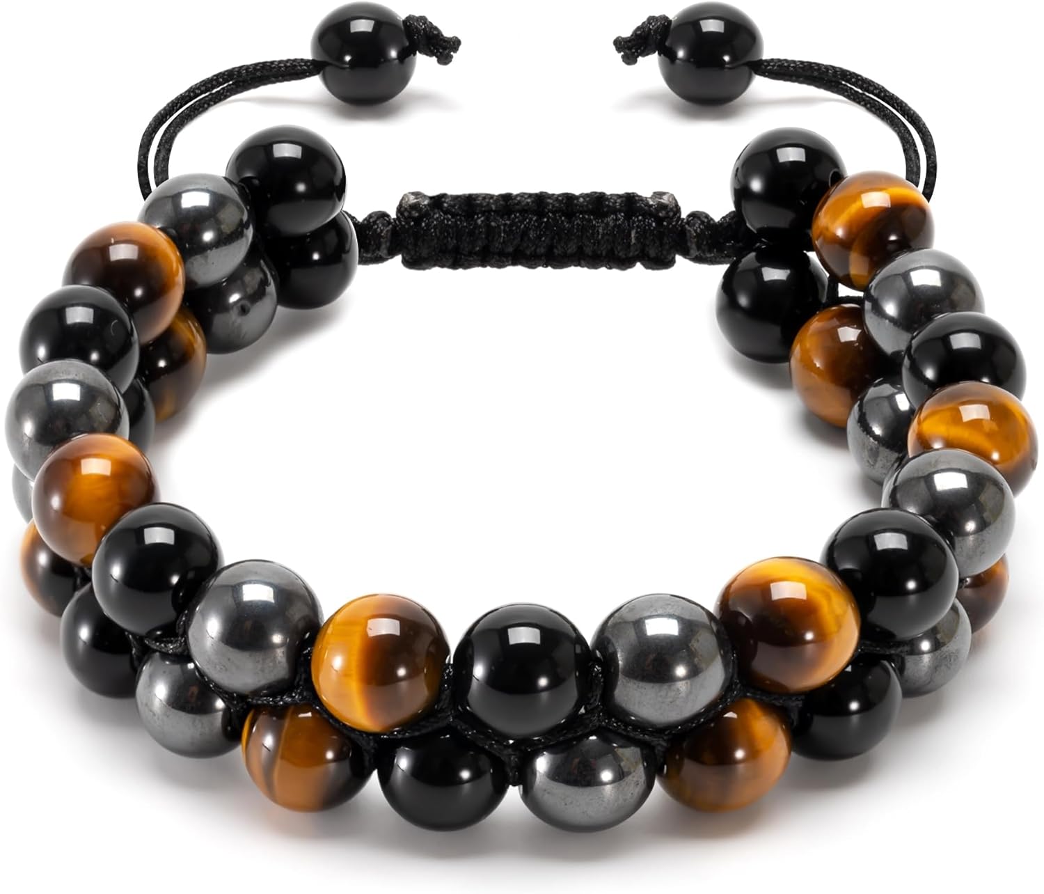 Triple Protection Bracelet - Bracelet for Men and Women Natural Tiger Eye Stone Hematite and Obsidian 8mm Healing Crystal Bracelet Good Luck Prosperity Health