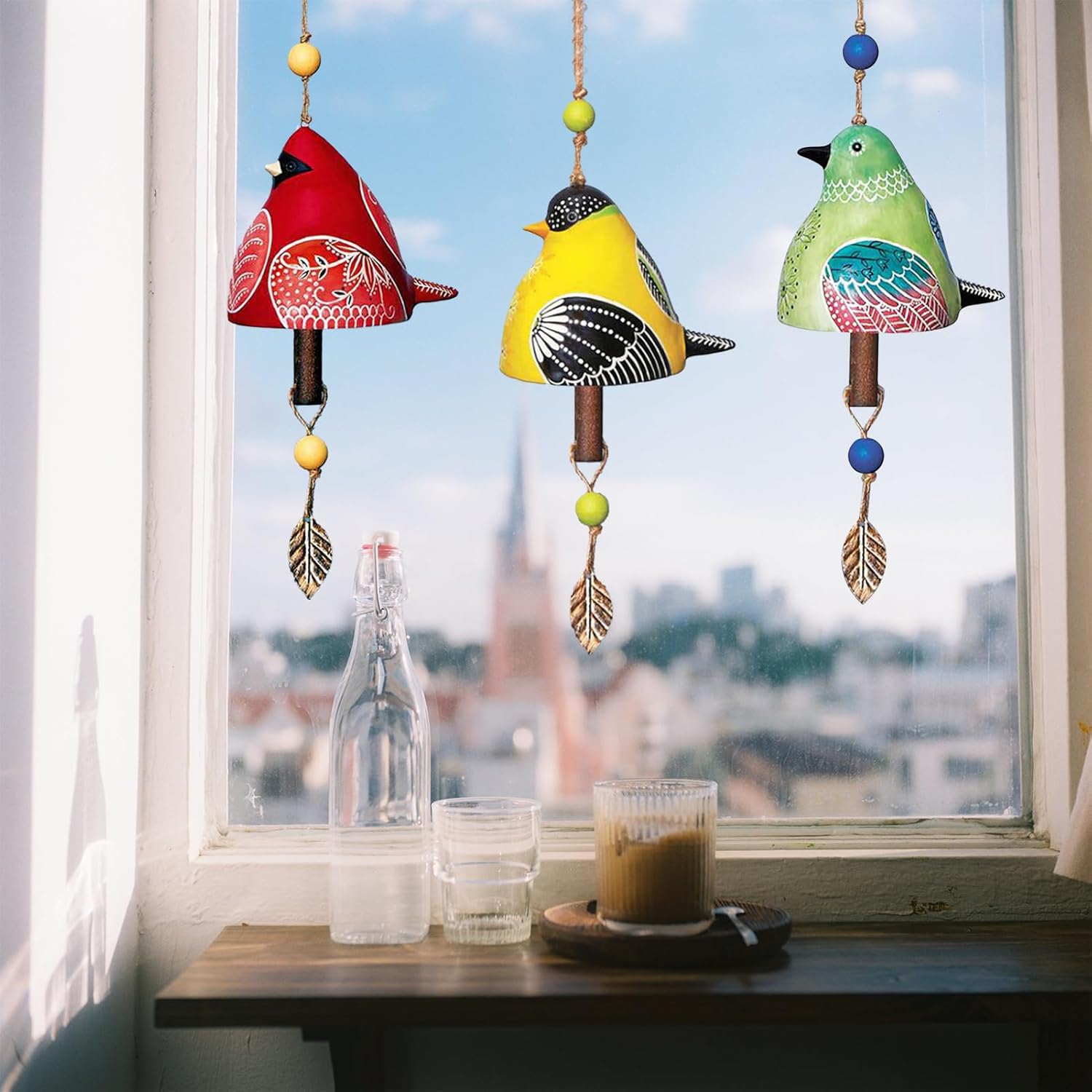 Cute Ceramic Bird Wind Chimes for Outside and Indoor, Memorial Windchime with Soothing Melodic Tones, Gifts for Mom, Garden Patio Balcony Home Decor Hanging (C)