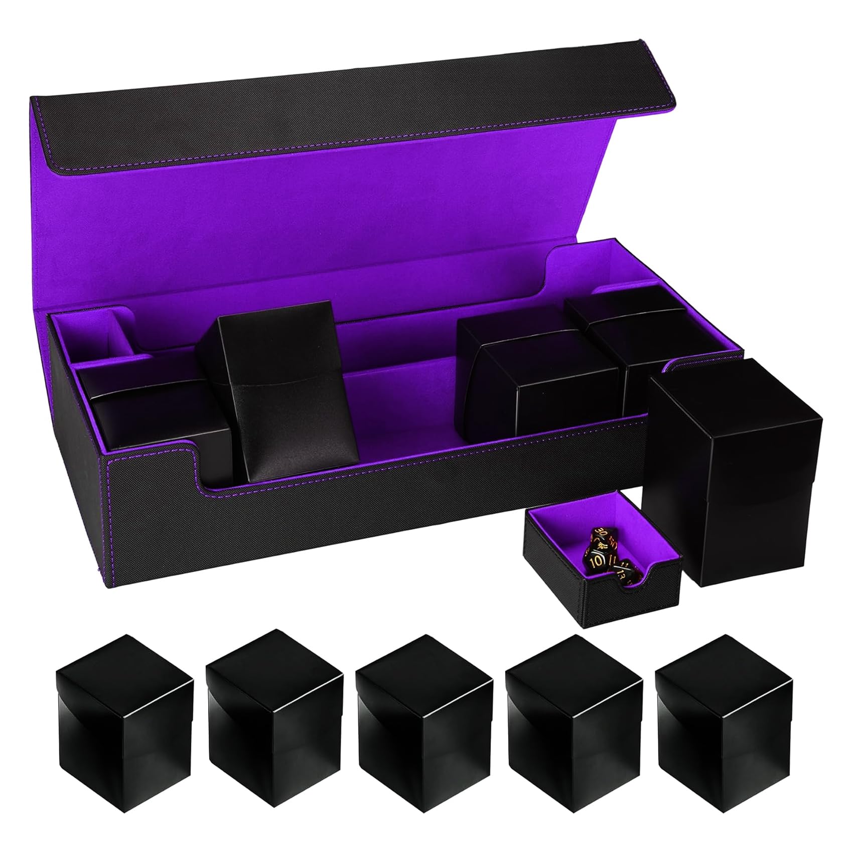 Scimi Large Premium Double Deck Case Box for 1200+ Sleeved Cards Case Large Deck Case with Dice Tray Fits MTG/TCG/CCG (6-in-1 - B/P) — image 1