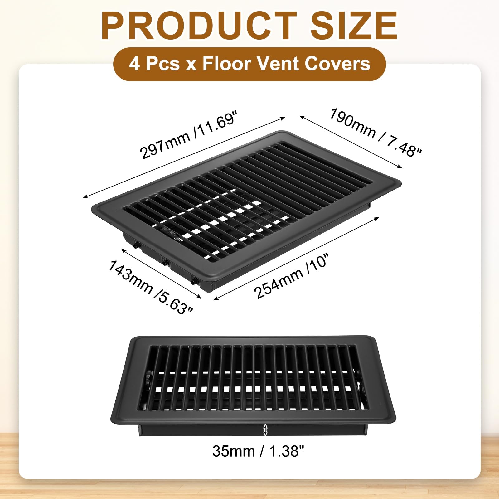 PATIKIL 6x10 Inch Griglie Di Aerazione Per Pavimento 4 Pezzi Griglie Di Aerazione Per Pavimento In Metallo Resistente Griglie Di Aerazione Calpestabili Con Leva Di Regolazione Nero