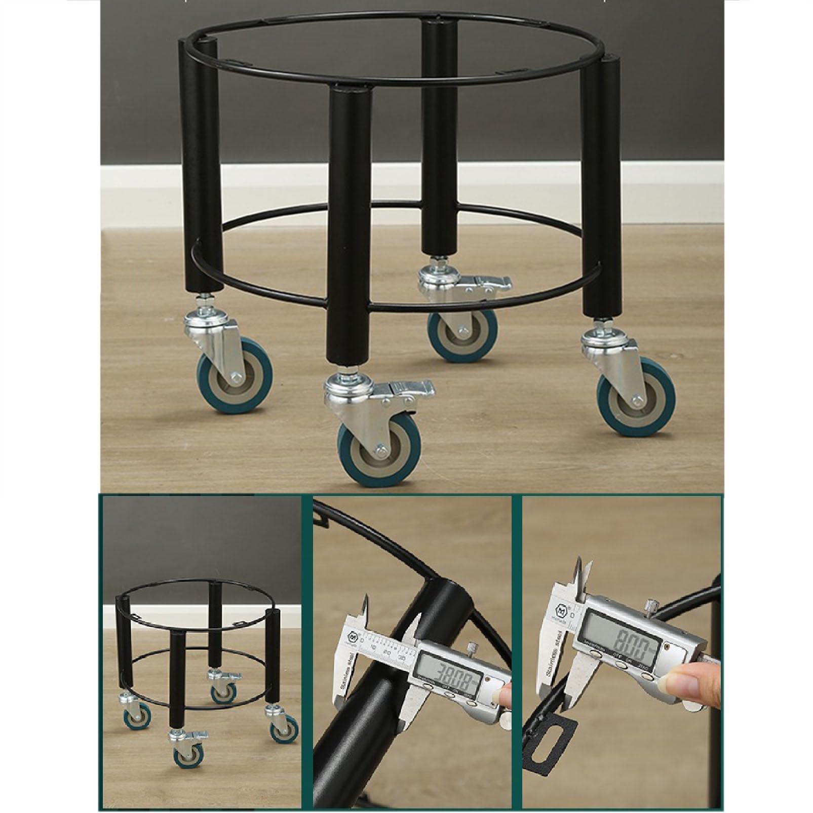 Carrello a Piattaforma Mobile Robusto – Carrello in Acciaio Inox per Barili e Fusti con Ruote Girevoli, Base Mobile per Secchi e Vasi da Giardino