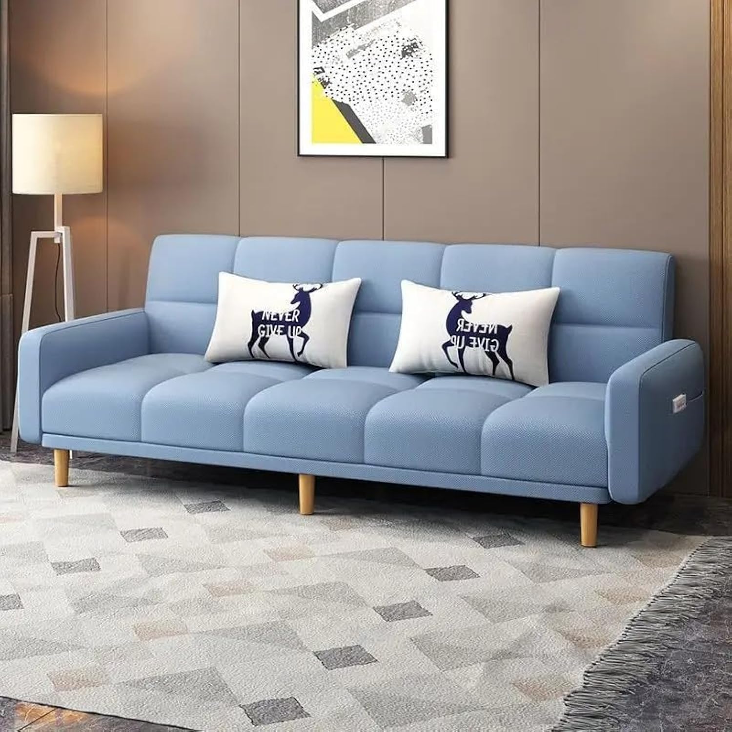 Sofa Bed with Adjustable Backrest, Convertible Recliner Lounge, 183 cm, Linen Fabric, Grey (LIght Blue)