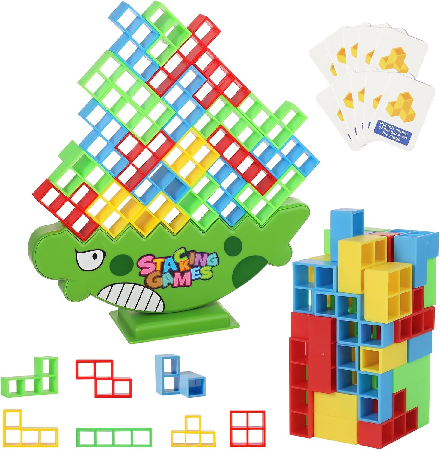 64pcs Dinosaur Balance Stacking Blocks Game for Tetra Tower, Tetratower