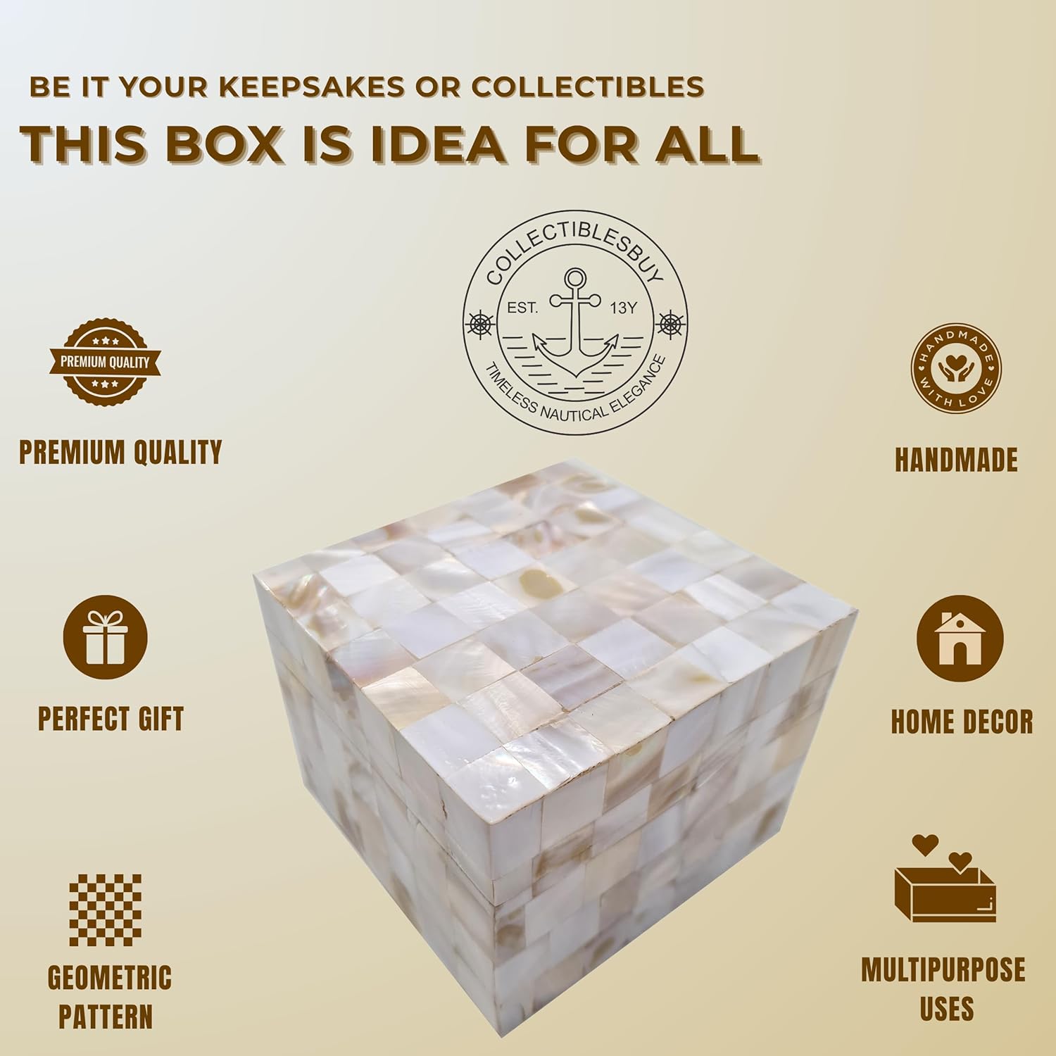 collectiblesBuy Handmade Natural Mother Of Pearl Inlay Decorative Jewelry & Storage Box Square Geometric Design