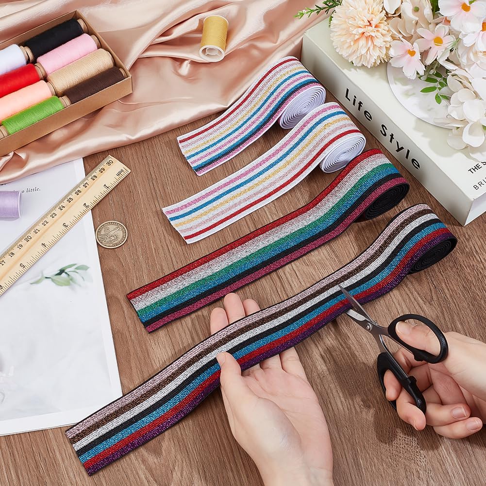 BENECREAT 8 Yards Flat Elastic Band, 1.57 Inch 4 Colors Elastic Band Tape Wide Non-Slip Elastic Ribbon for DIY Garment Sewing Crafts Belt Waistband Sports Shorts