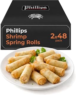 2 Pack Shrimp Spring Rolls 2 x48 Pcs (96 pcs total) – Authentic Handmade Asian Food Appetizers with Crispy Wrapper, Plump Shrimp, Vegetables & Noodles, Appetizers for Quick Home Meals, Parties, Bars & Catering
