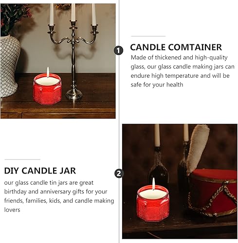 Miniatura 6 de SEWACC Contenedor de vela de vidrio en relieve con tapa, 14 frascos vacíos de vidrio, tarros redondos de almacenamiento para el hogar, boda, fiesta,