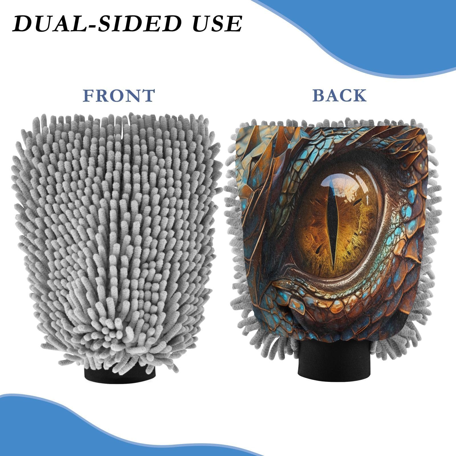 STAYTOP Dragon's Eye with Iridescent Scales Car Wash Mitt Microfiber, 2Pcs Scratch Free Lint-Free, Premium Chenille Microfiber Mitt Car Wash Brush-L