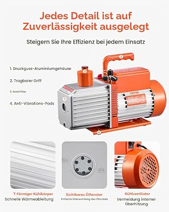 VEVOR Vacuum Pump 9 CFM HVAC 2 Stage Rotary Vane Vacuum Pump for R134a R22 R410a Systems Car AC Vacuum Pump Kit with Oil Bottle for Resin Gassing for Car Air Conditioner Maintenance