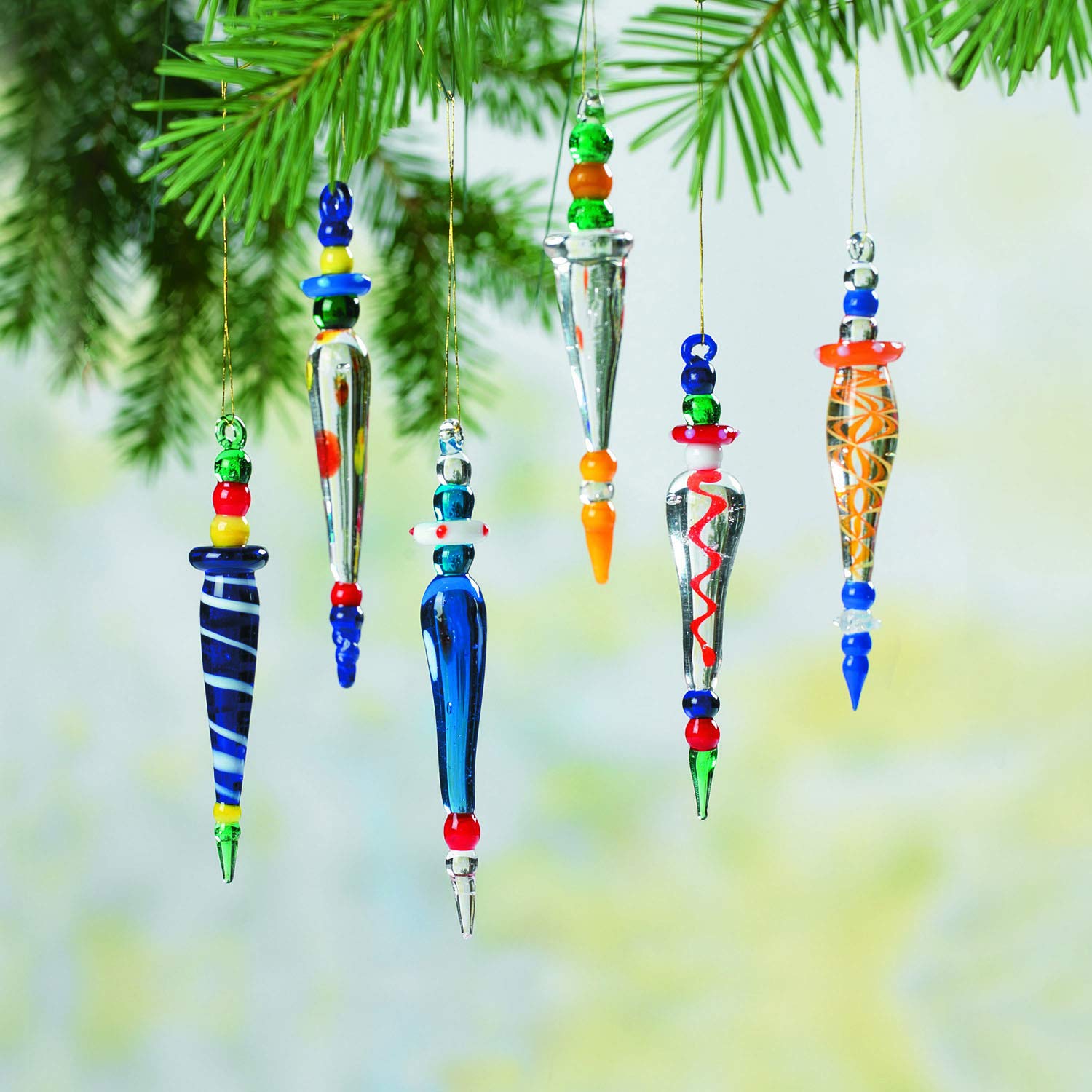 Oriental Trading Company Weihnachtsbaumschmuck, schöne mehrfarbige Glas-Eiszapfen, 12 Stück
