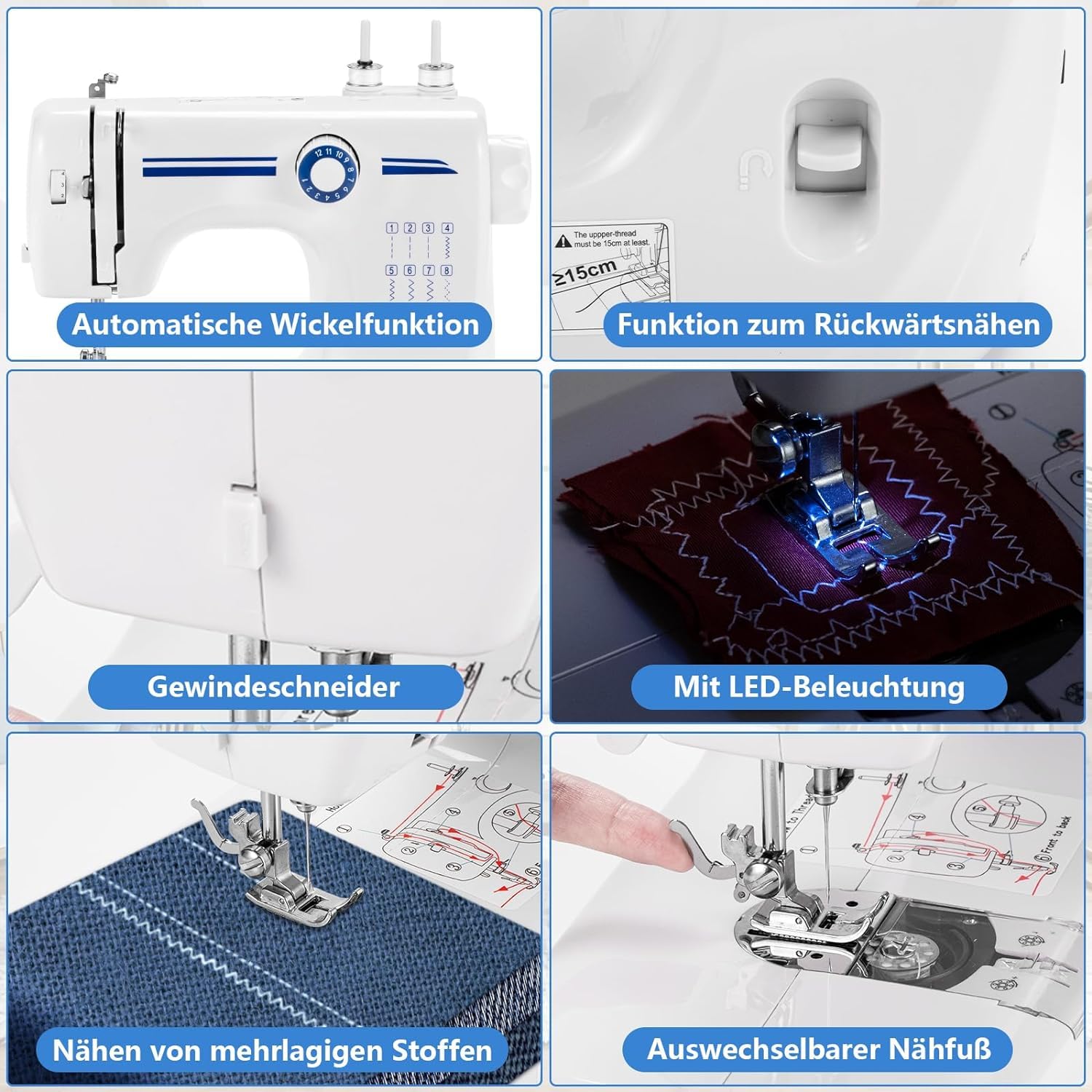 Nähmaschine, 608A elektrische 12-Stich-Nähmaschine, Haushalts-elektrische Mini-Nähmaschine, geeignet für Anfänger (Näh und Garnkombinationsset)