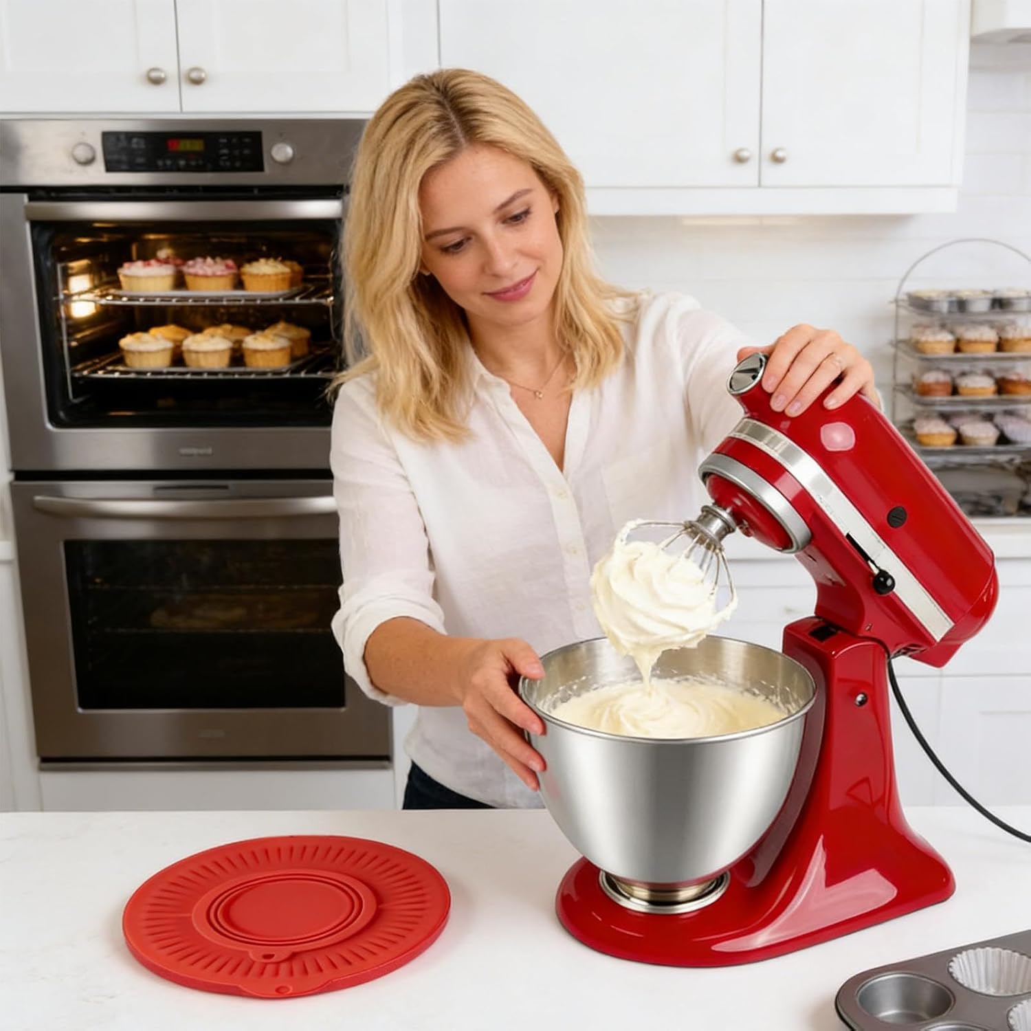 Mixer Splatter Guard - Silicone Shield Attachment Lid for Stand Mixers | 4.5–5 Quart Anti-Splash Cover Reducing Baking Accessory for Dough Flour Bread Cream Kitchen Home Countertop