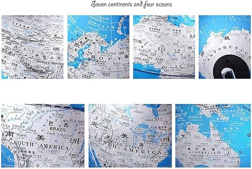 Miniatura 7 de Globe The Latest Blue World Globe Seven Continents and Four Oceans - Globo de escritorio con base antideslizante de acero inoxidable para decoración