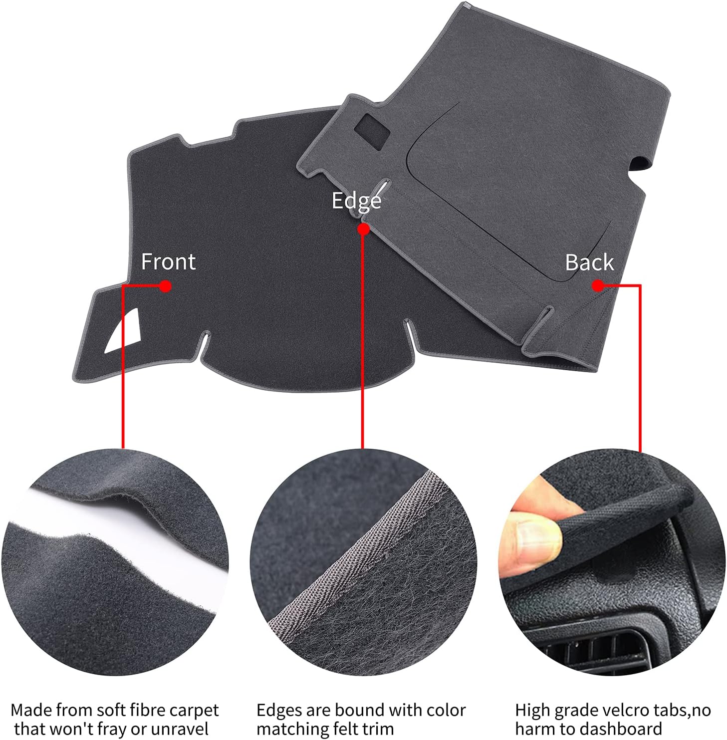 Dashboard Cover for GMC Sierra and Chevrolet Silverado- Fits 2007-2013 Models with Two Glove Boxes. Custom Fit Dash Mat, Won't Break Dash Sensors(Premium Carpet, Gray)