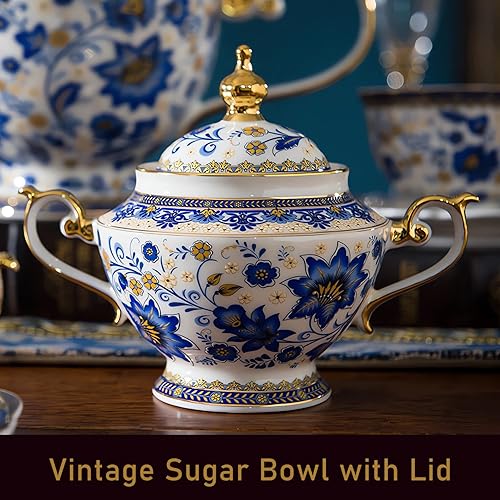 Miniatura 2 de ACMLIFE Juego de azúcar y crema para barra de café, juego de crema de porcelana de hueso de 10.6 onzas, azucarero vintage con tapa, jarra de crema