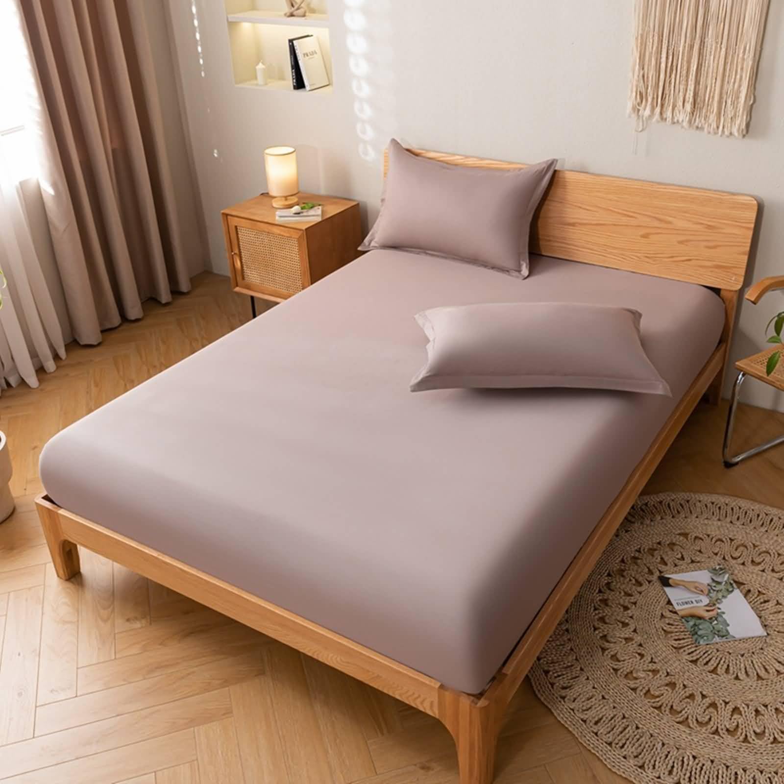 KnSam Copri-letto grigio rosa, 90 x 200 cm, antiscivolo, in tinta unita, comfort per il sonno, in cotone, per letto a molle e topper