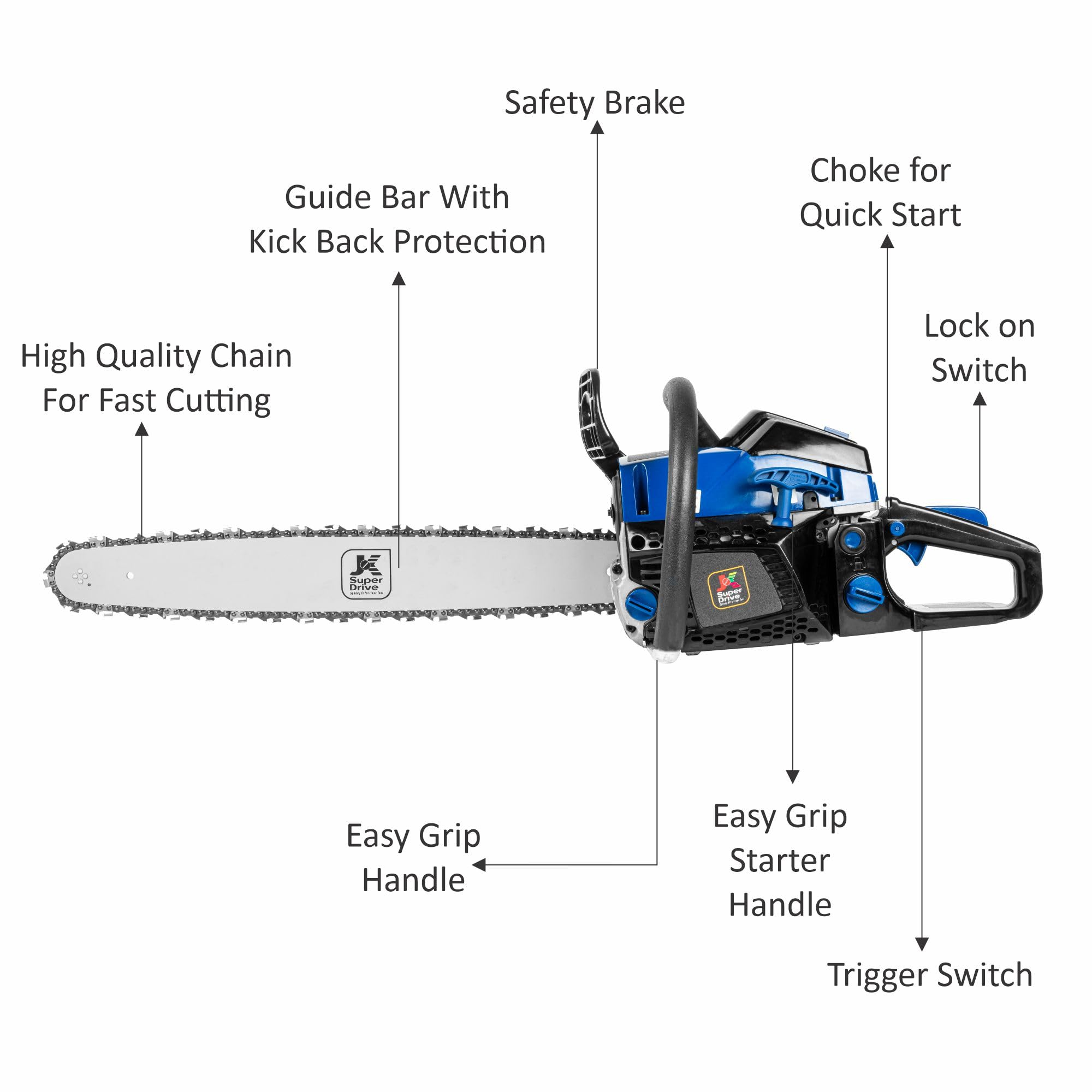 JK Super Drive Petrol Cordless Chainsaw, with Anti-Vibration
