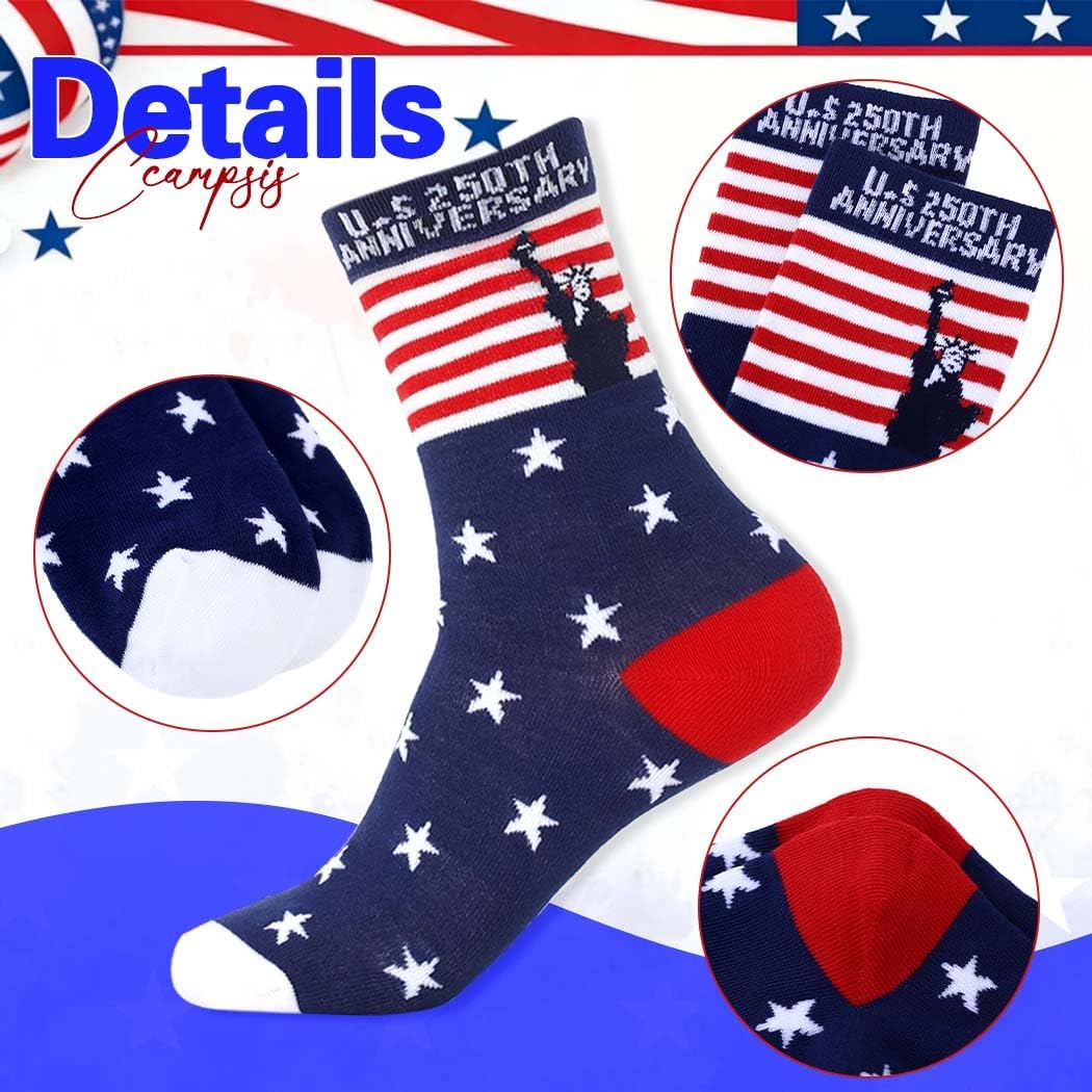 Campsis USA 250th Anniversary Crew Socks, Fourth of July Independence Day Novelty Socks