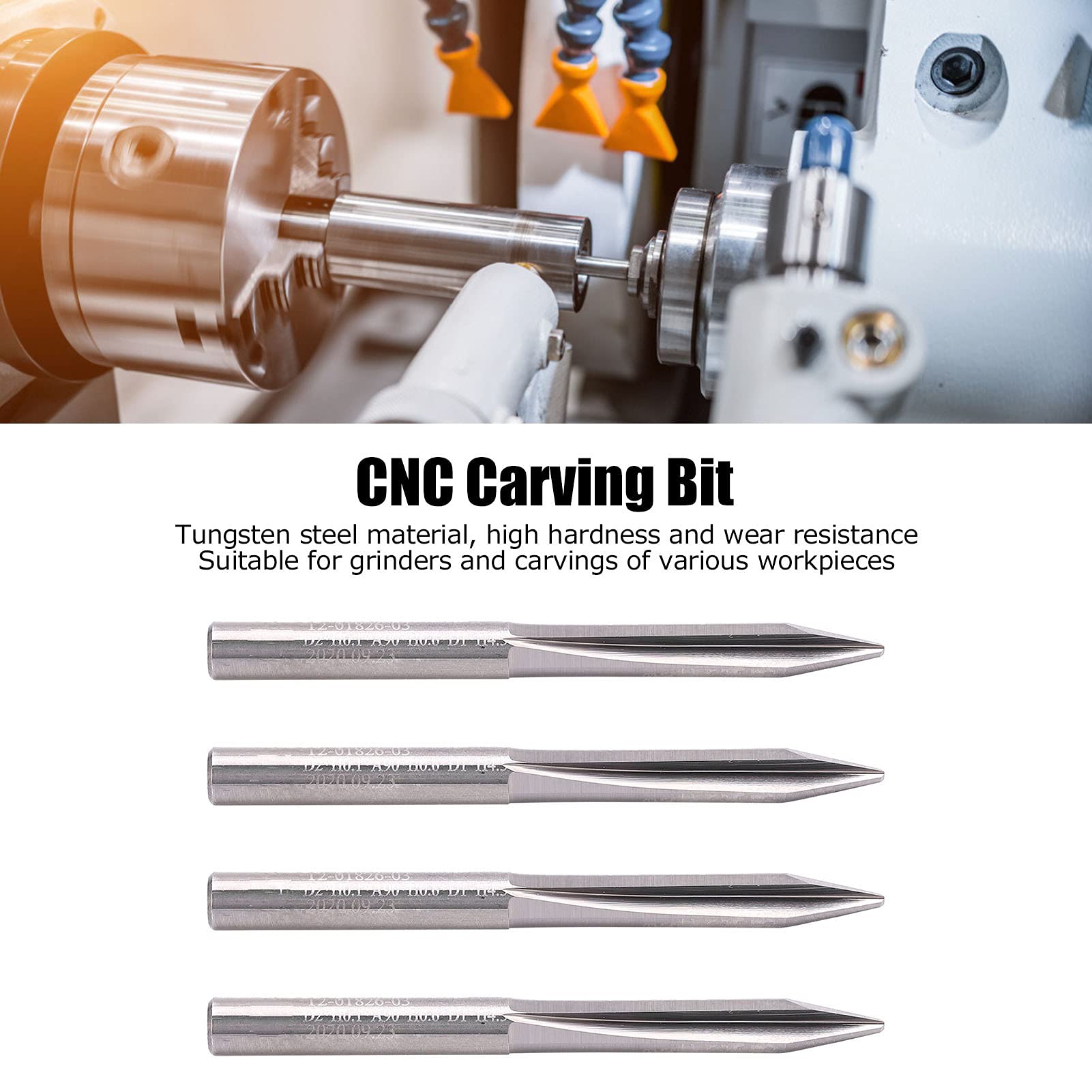 Cocoarm 30-Grad-Schnitzfräser, Wolframstahl, 2 Schneiden, Gerader Schaftfräser, Gravurbit, 4 Mm Schaft, 1,0 Mm Spitze, 45 Länge für CNC-Schnitzarbeiten, Schleifen, Gravieren