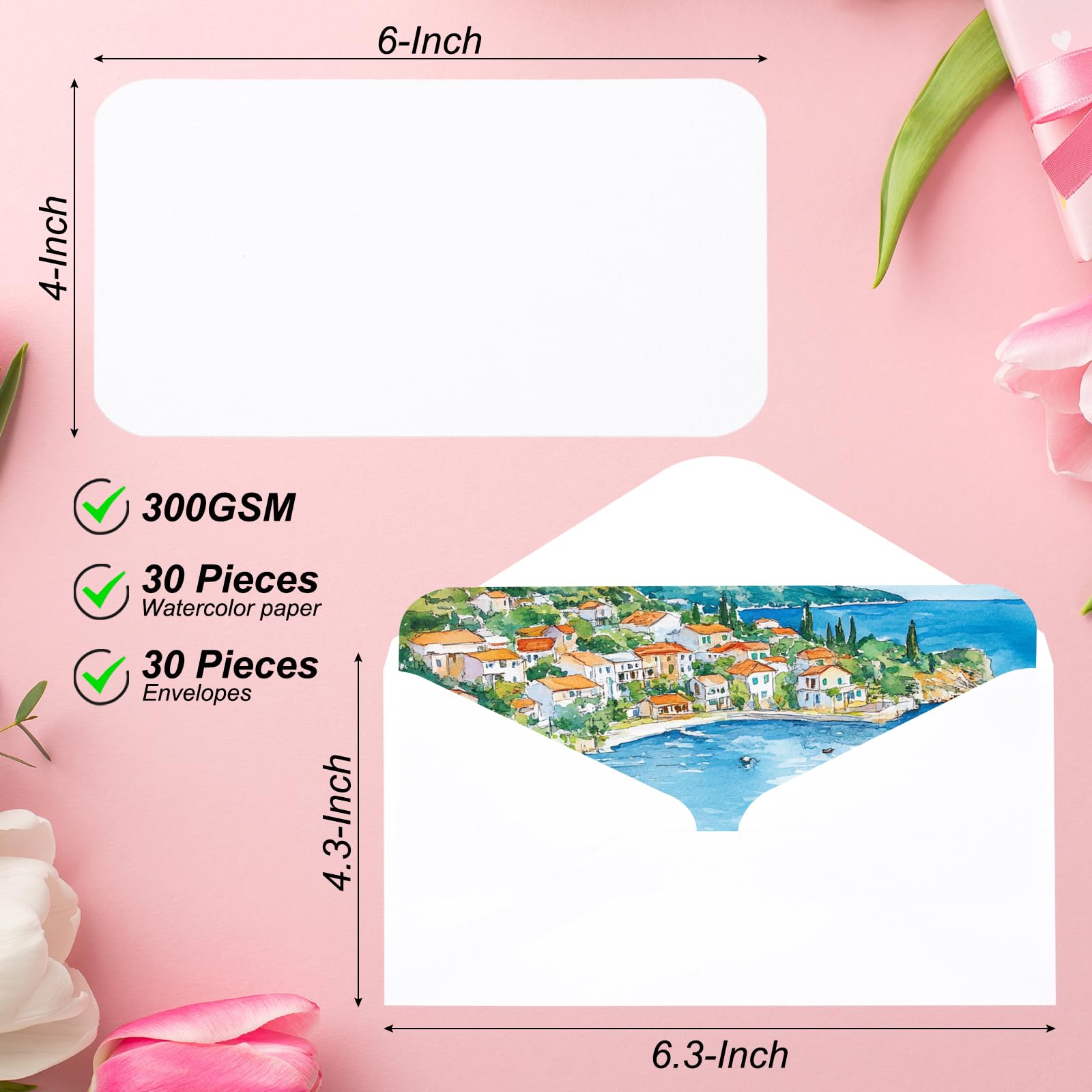 PATIKIL 45 Fogli Carta Acquerello In Cotone 300gsm 5x7 Pollici Con Buste - Cartoline Artistiche Angoli Arrotondati