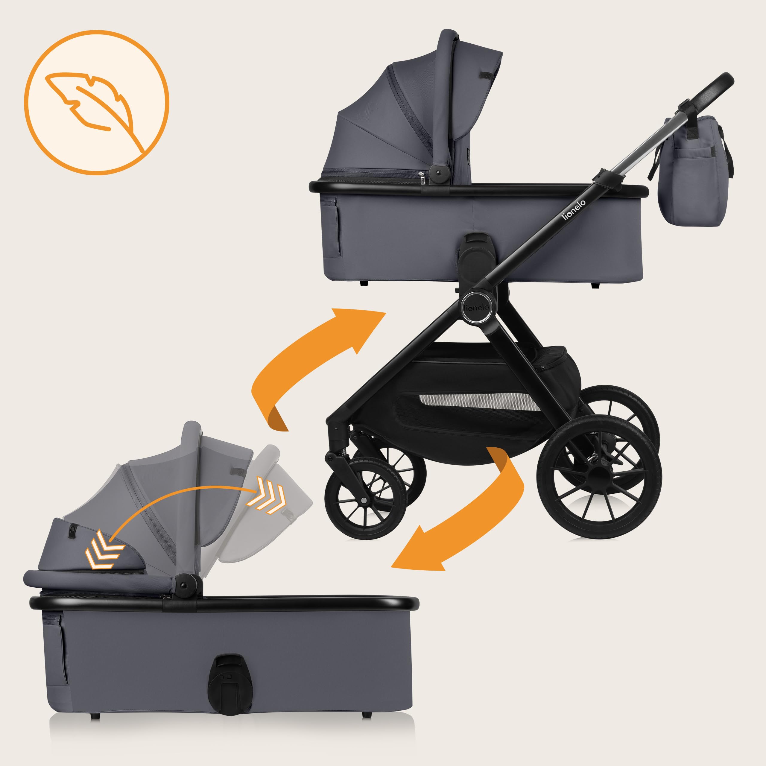 LIONELO LAYLA 2 w 1 Wózek Spacerowy Dziecięcy 0-48 miesięcy do 22 kg Gondola do 9 kg, Regulacja Oparcia i Podnóżka, AiryDots, Obrotowe Koła PU 360° Pełna Amortyzacja Budka XXL