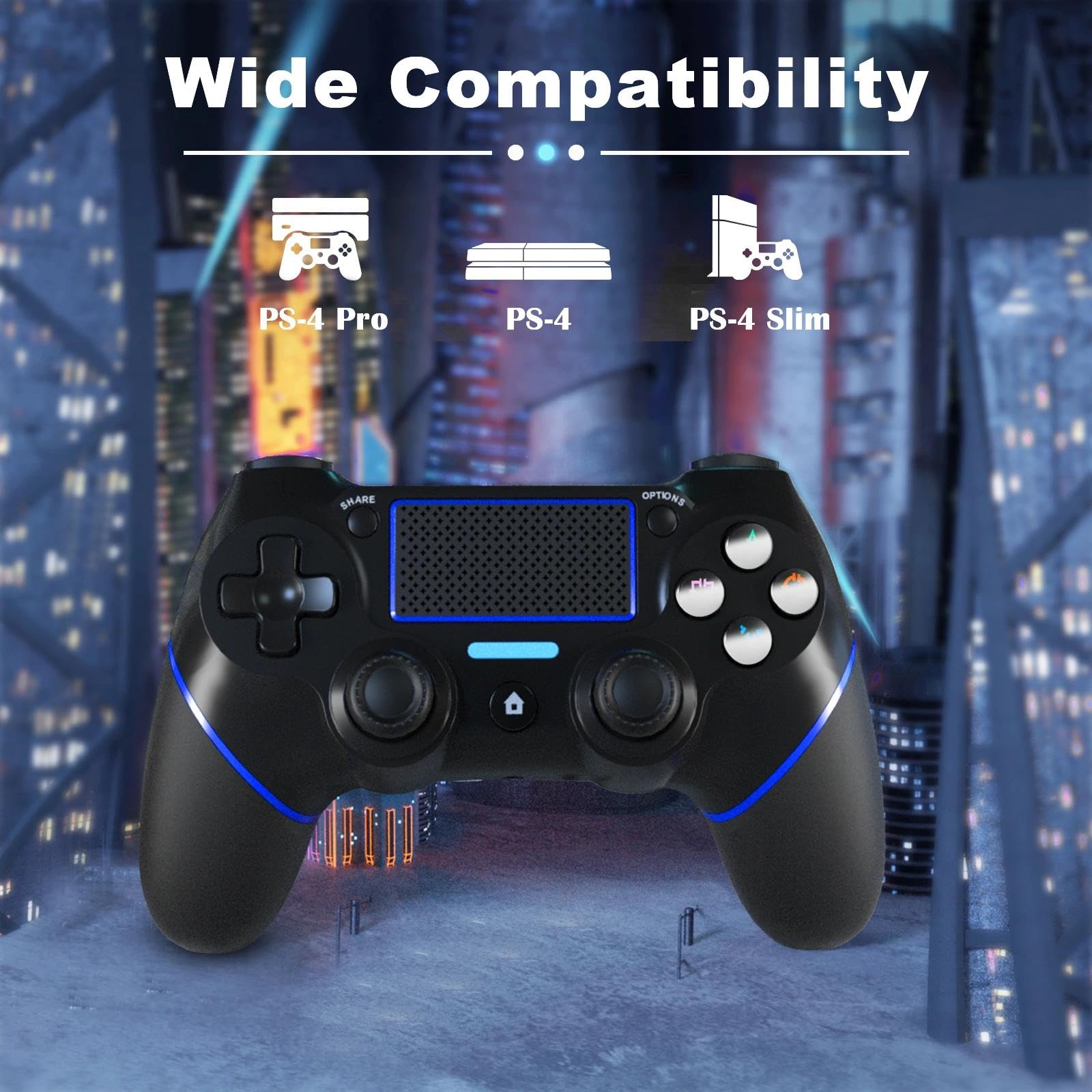 CHEREEKI Mando para PS4 con Bluetooth, Mando Inalámbrico para PS-4 con Turbo/Sensor Giroscópico de 6 Ejes/Doble Vibración/Panel Táctil/Conector de Audio de 3,5mm(600mAh)