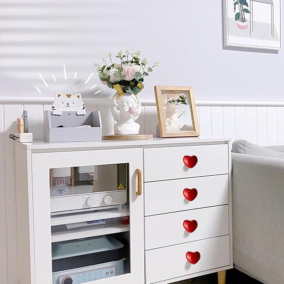 8Pcs Red Drawer Knobs, Heart Cabinet Knobs and Pulls