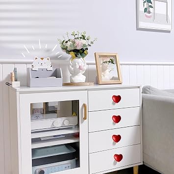 8Pcs Red Drawer Knobs, Heart Cabinet Knobs and Pulls