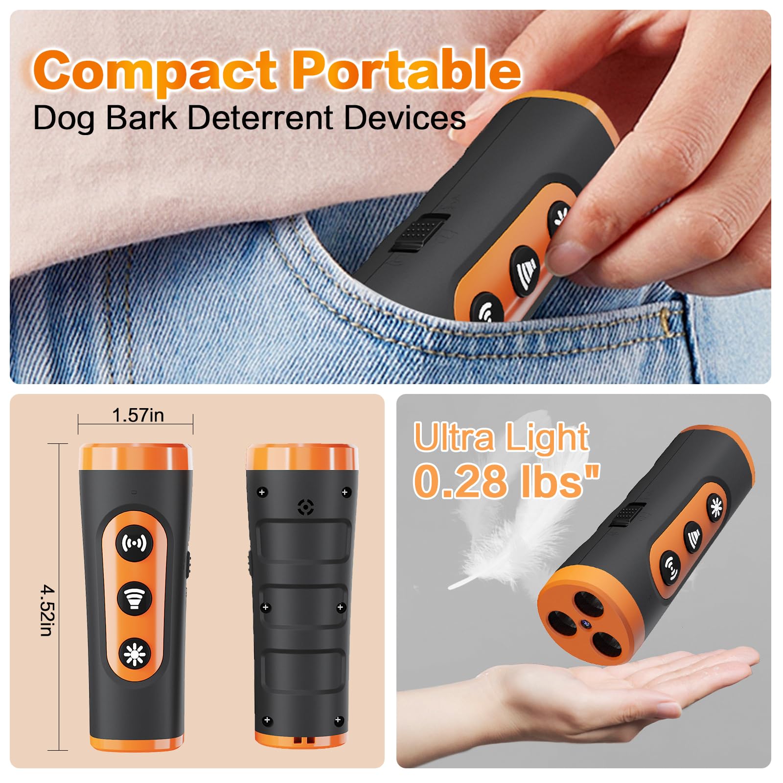 Antibell für Hunde - Ultraschall Anti Bell Gerät Hunde, Handheld Bellenstopper für Kleine & Große Hunde, Innen & Außenbereich, LED Anti Bellen Gerät, Hundebellen-Abschreckmittel für ein Ruhiges Zuhaus