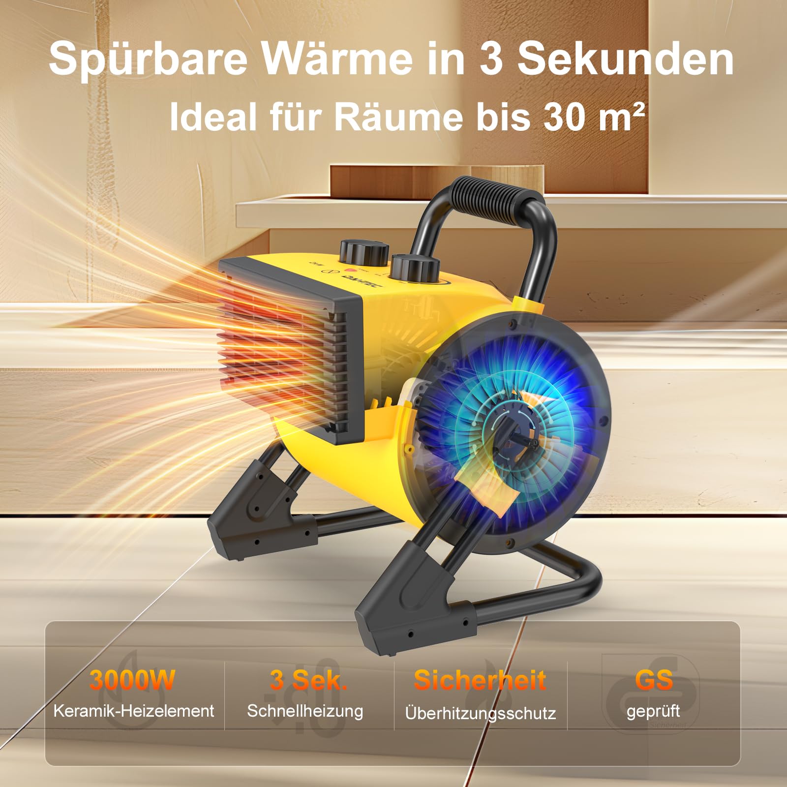 Ceramiczny termowentylator 3000 W z termostatem, grzejnik