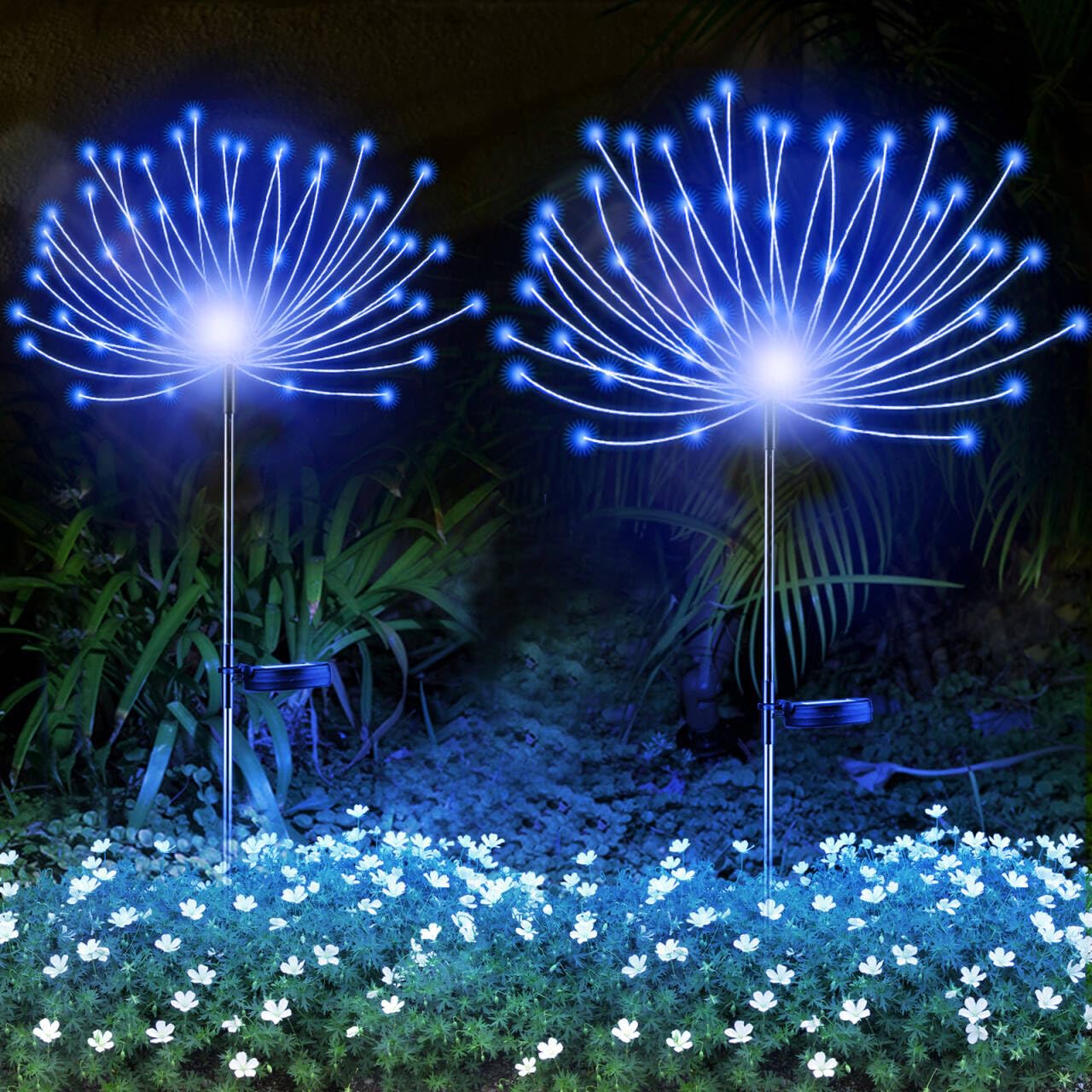 YOTOZU 2 PCS Solar Firework Light, Outdoor Solar Garden Decorative Lights 120 LED Powered 40 Copper Wires String DIY Landscape Light for Walkway Pathway Backyard Christmas Decoration Parties (Blue)