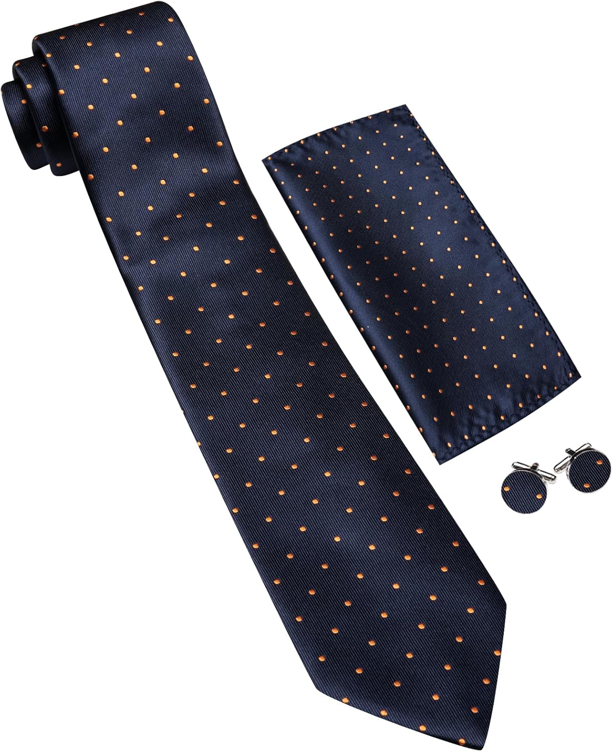 Barry.Wang 3 PCS Men's Ties Set Silk Necktie Gift Pocket Square Cufflinks with Tie Clip Formal Business Wedding Christmas