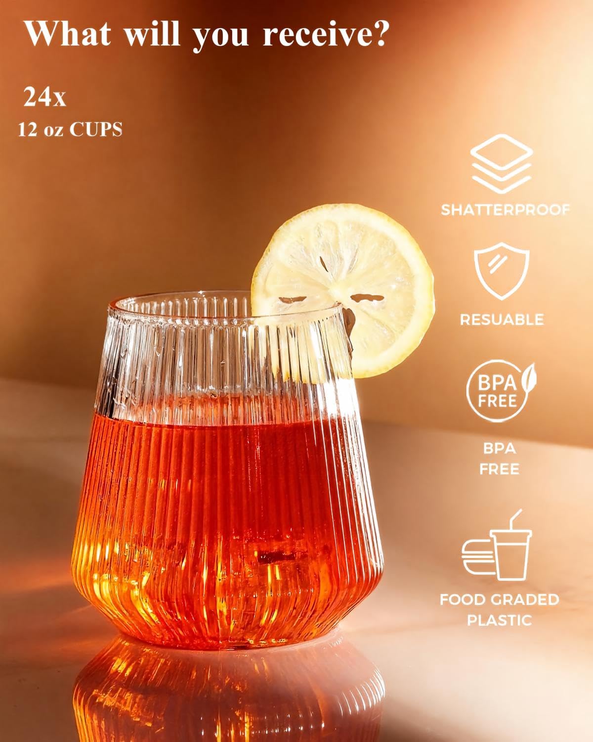 BESTSTAR 48 Pack Clear Disposable Ribbed Origami Ripple Plastic Glasses Set — Amazon image 6