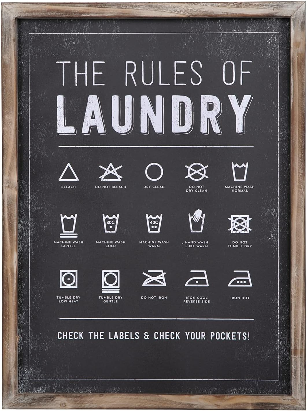 The Rules of Laundry with Symbols Laundry Sign for Laundry Room Decor and Accessories Rustic Wood Framed Farmhouse Laundry Room Sign Wall Hanging Decor