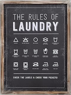 The Rules of Laundry with Symbols Laundry Sign for Laundry Room Decor and Accessories Rustic Wood Framed Farmhouse Laundry Room Sign Wall Hanging Decor