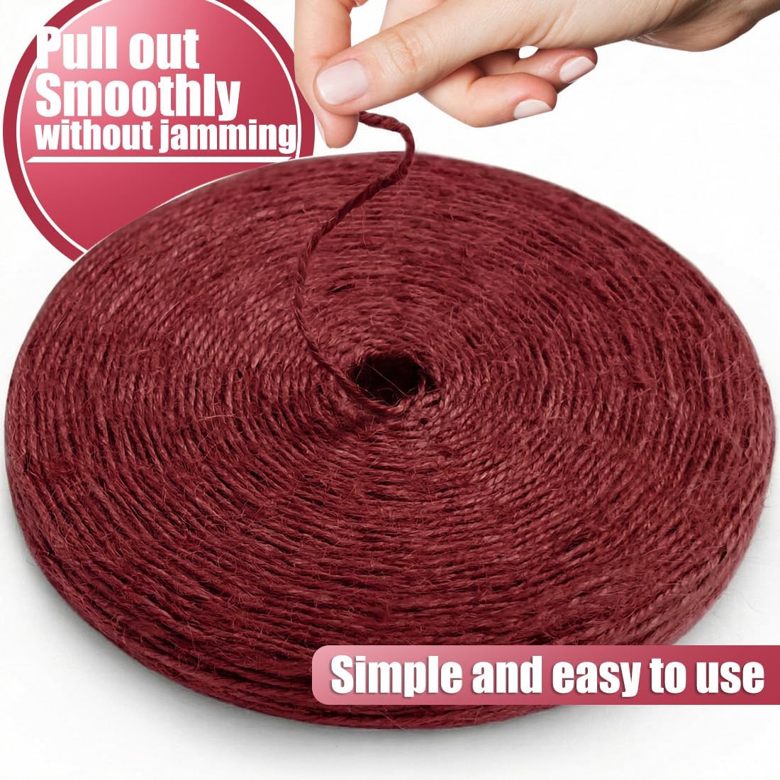 SMART&CASUAL 2mm Natural Jute Twine String Thin for Craft Plant Garden Gift Wrapping Christmas Handmade Art Decoration Packing String Home Art Decoration (Dark Red) (328 Ft (100M)) image 3