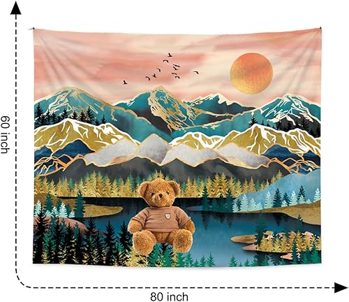 Miniatura 5 de Jhdstore Tapiz de montaña, bosque natural, tapices para dormitorio, estético, noche estrellada, luna, estrellas, tapices para colgar en la pared,