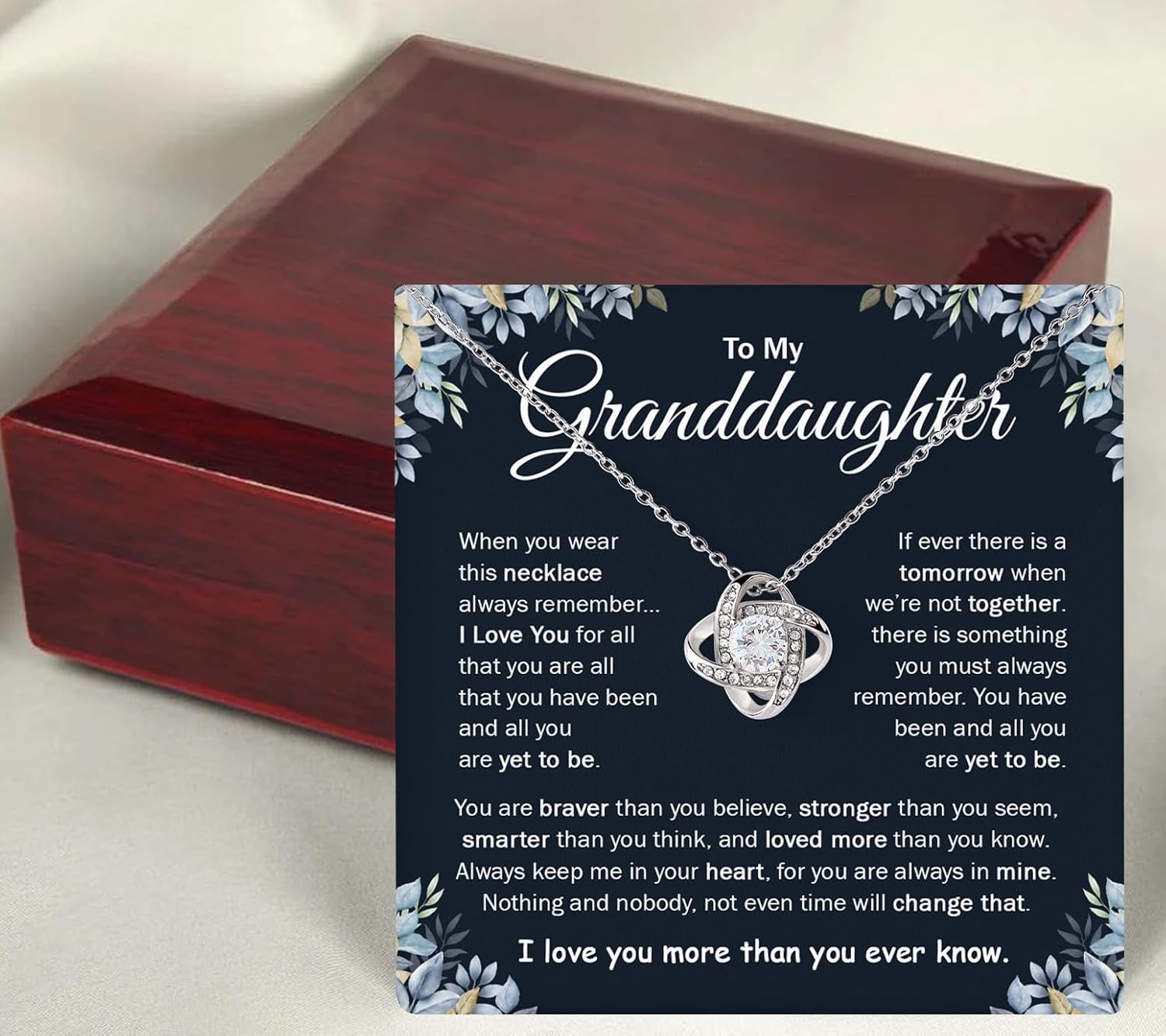 To My Granddaughter Necklace - Gifts From Grandma, Knot Love Necklace Filled With Love for Birthday, Mother's Day, Graduation, Wedding, Valentine's, Christmas