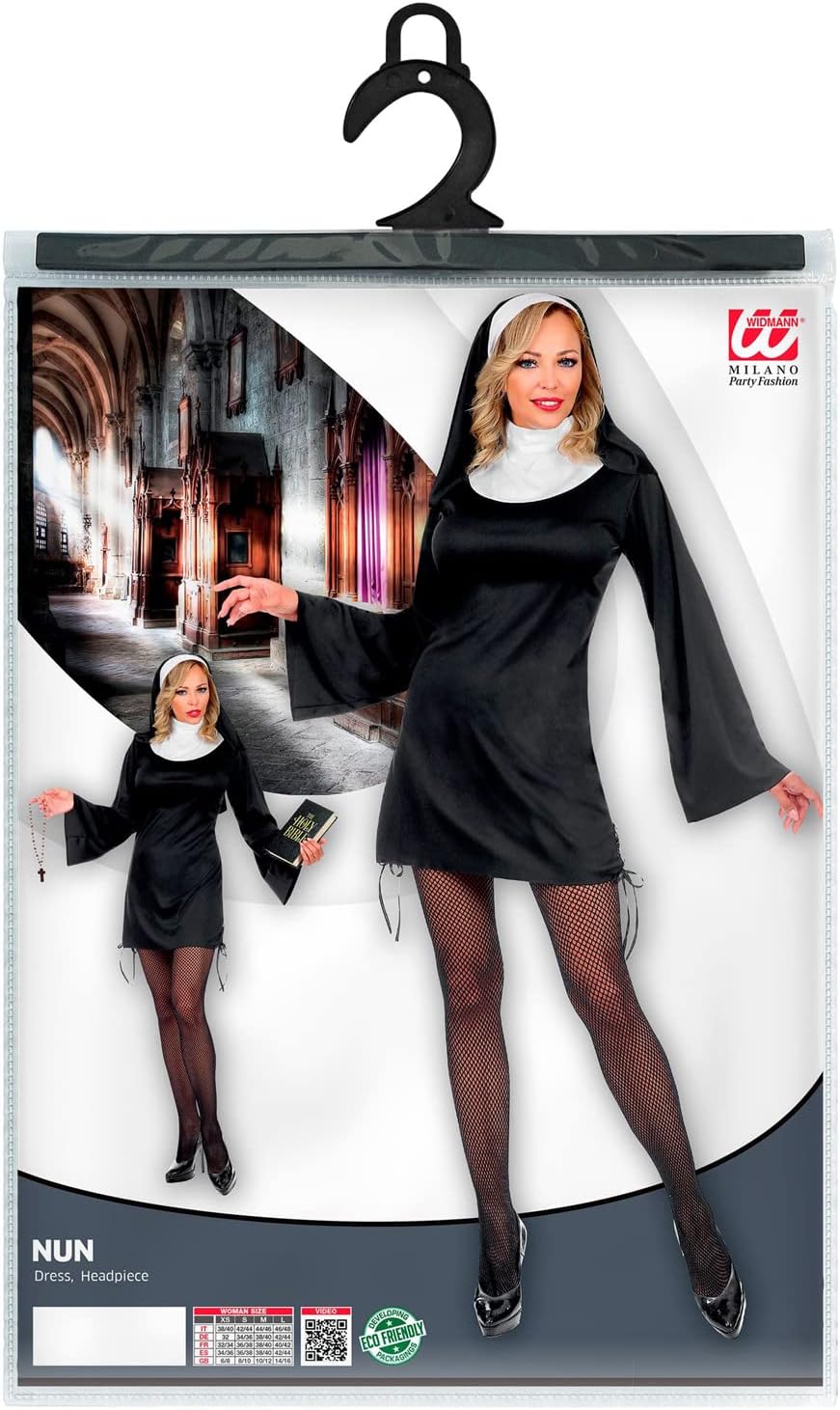 WIDMANN 07543 Women's Costume Nun, Black, L
