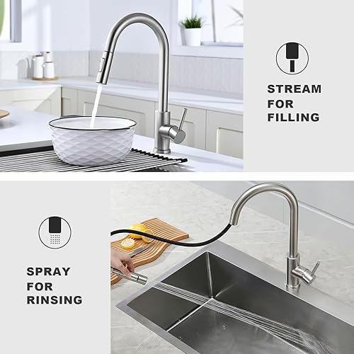 Miniatura 26 de Tohlar Grifo de agua potable para fregadero de cocina, grifo de agua filtrada de níquel cepillado, grifo de ósmosis inversa sin plomo, sistema de